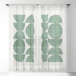 Green Retro Scandinavian - Mid Century Modern Sheer Curtain