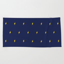 Yellow Lightning Bolt pattern on Navy Blue background Beach Towel