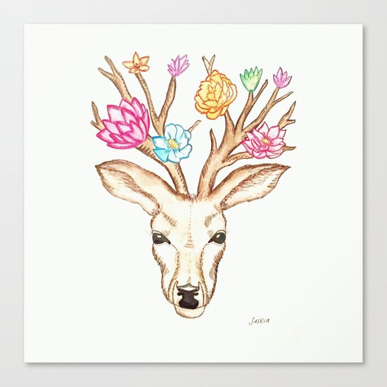 Deer with flowers Canvas Print