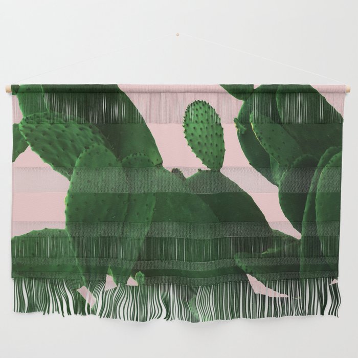 Cactus On Pink Wall Hanging by ARTbyJWP - Pink flamingo bedding and green decor