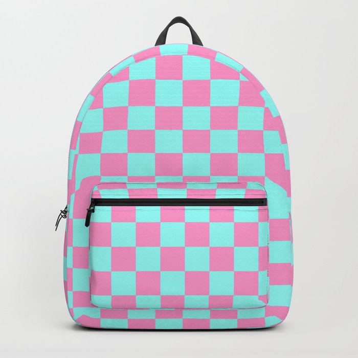 Pink and Blue Checkerboard Backpack