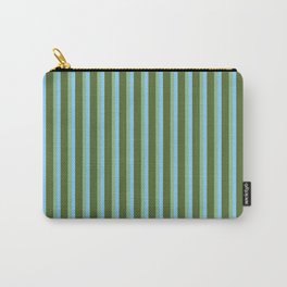 [ Thumbnail: Light Sky Blue, Dark Sea Green, and Dark Olive Green Colored Striped Pattern Carry-All Pouch ]