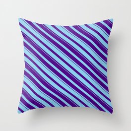 [ Thumbnail: Sky Blue & Indigo Colored Striped Pattern Throw Pillow ]