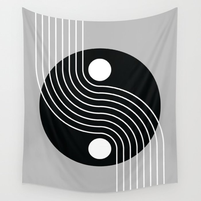 Geometric Lines and Shapes 26 in Monochrome Wall Tapestry