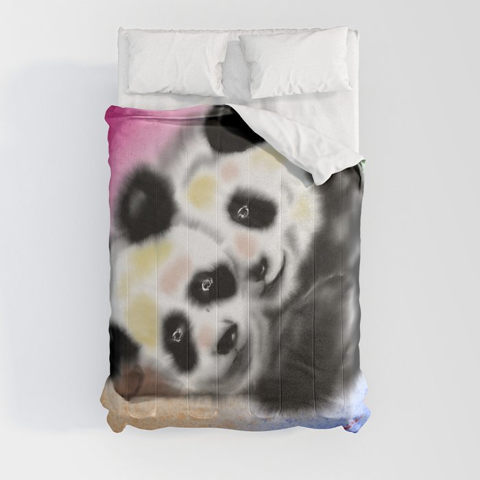 Beautiful Cute Panda Painting Art colorful Comforter