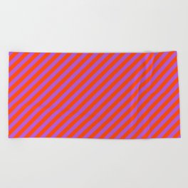 [ Thumbnail: Orchid & Red Colored Lines/Stripes Pattern Beach Towel ]