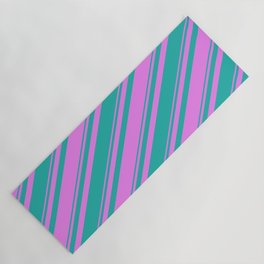[ Thumbnail: Violet and Light Sea Green Colored Stripes/Lines Pattern Yoga Mat ]