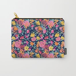 June Floral in Midnight Blue Carry-All Pouch | Brightfloral, Summerfloral, Brightcolors, Watercolorflowers, Midnightblue, Colorfulfloral, Watercolorfloral, Floralprint, Vibrantfloral, Theartwerks 