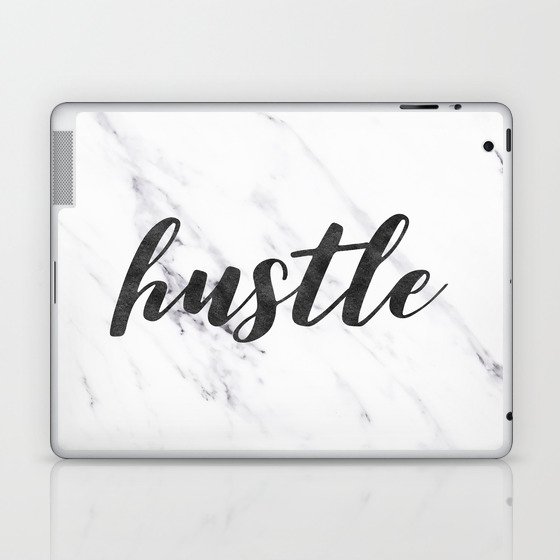 Hustle Text on Marble Black and White Laptop & iPad Skin