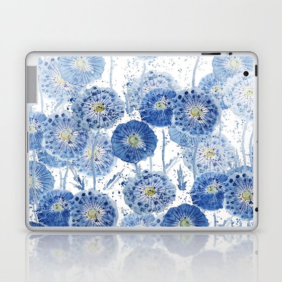 blue indigo dandelion pattern watercolor Laptop & iPad Skin