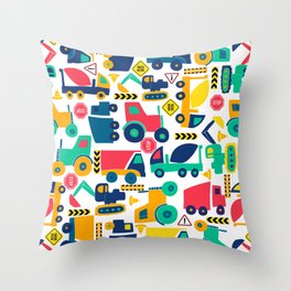 Simple Shapes Construction Vehicles Primary Colors  Throw Pillow