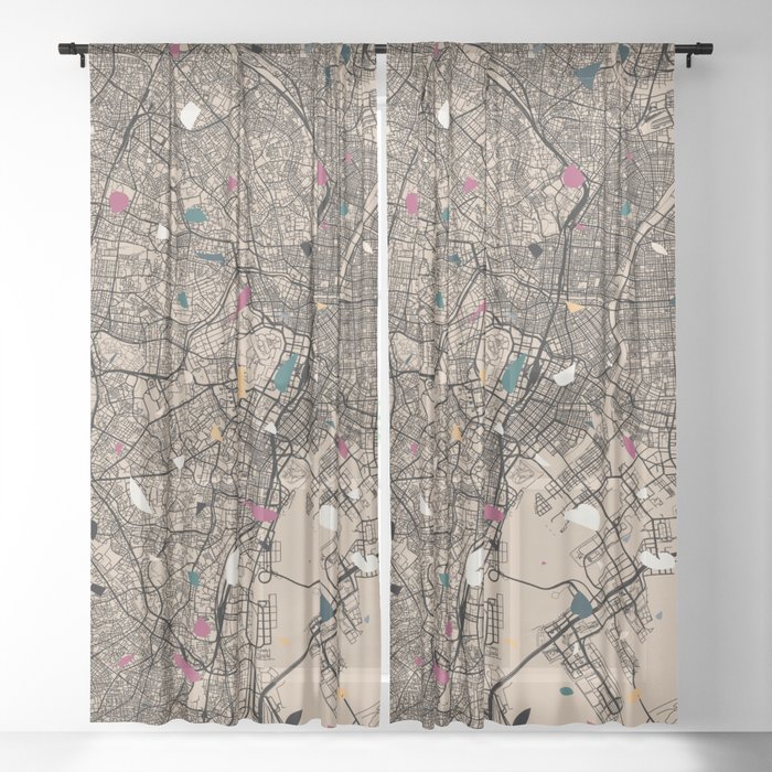 TOKYO Japan - City Map Collage Sheer Curtain