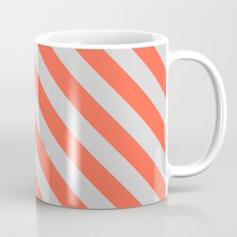 [ Thumbnail: Light Grey and Red Colored Striped/Lined Pattern Coffee Mug ]