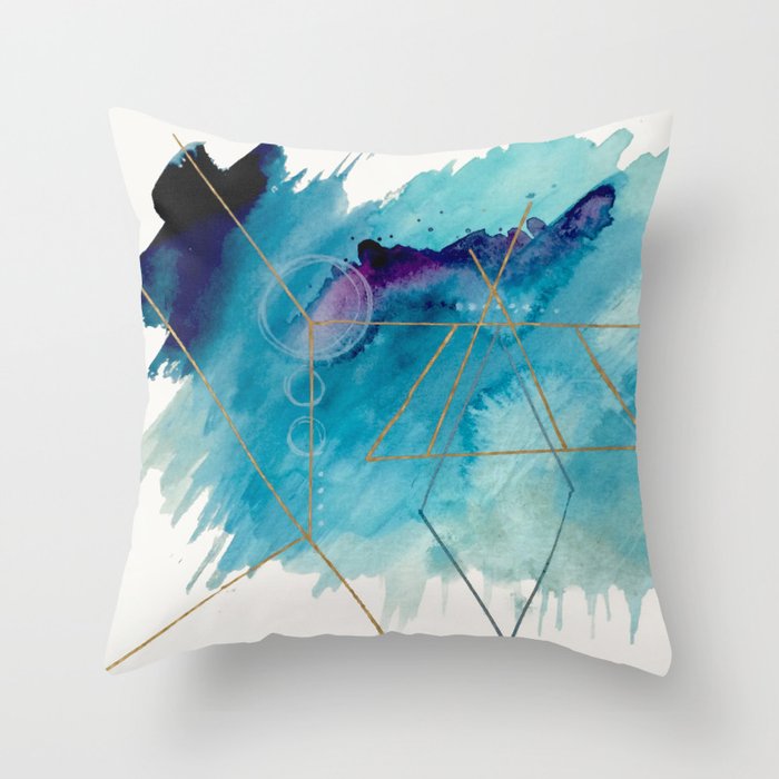 Galaxy Series 1 - a blue and gold abstract mixed media set Throw Pillow