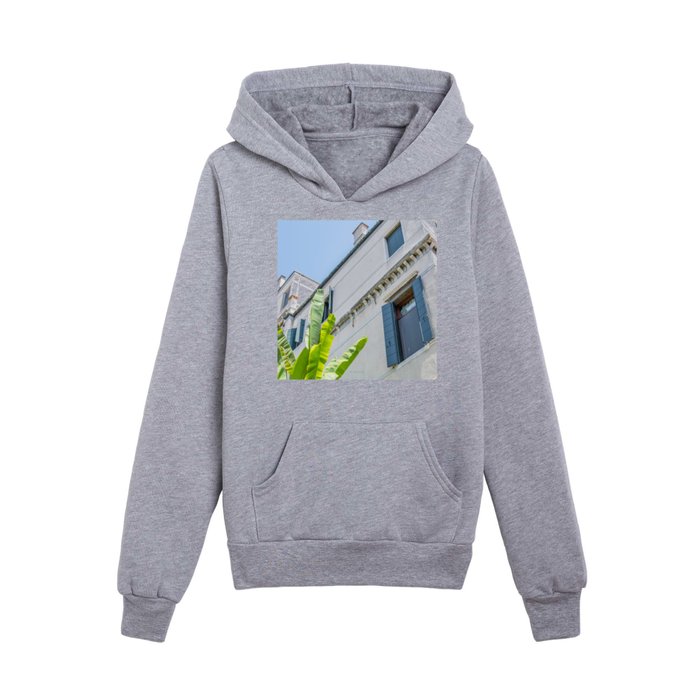 Italian Home / White and blue building in Venice, Italy Kids Pullover Hoodie