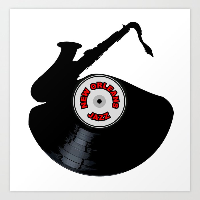 New Orleans Jazz Music Silhouette Record Art Print