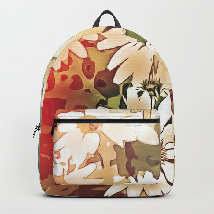 Rainbow Daisy Landscape Neutrals Red Green Backpack