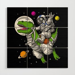 Astronaut Riding T-Rex Dinosaur Wood Wall Art