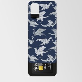 Origami metallic dragon friends // oxford navy blue background metal silver fantasy animals Android Card Case