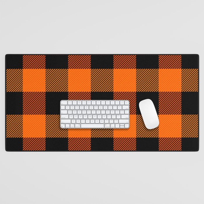 Black Orange Buffalo Plaid Pattern Desk Mat