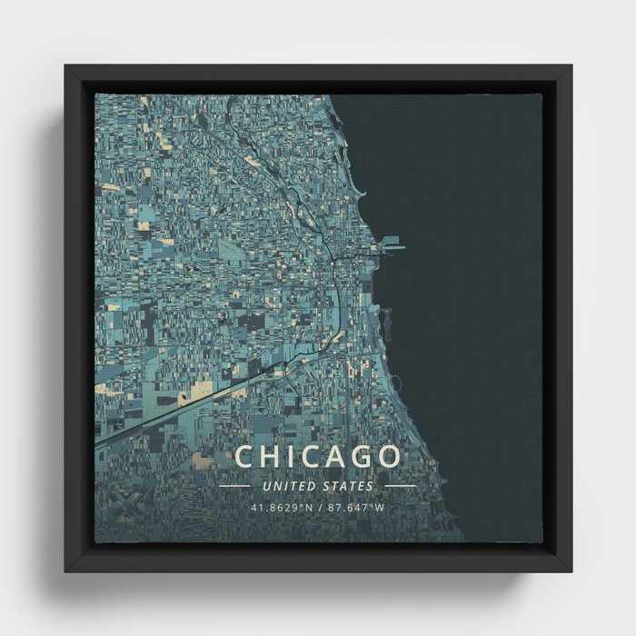 Chicago, United States - Cream Blue Framed Canvas