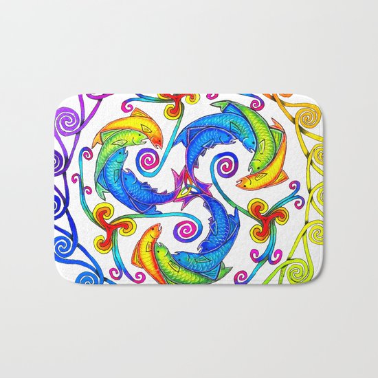 Rainbow Fish Spiral Mandala Bath Mat