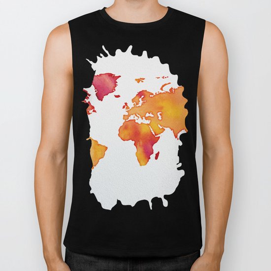 Orange World Map Biker Tank