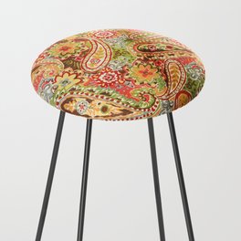Orange Brown Green Floral Paisley Counter Stool