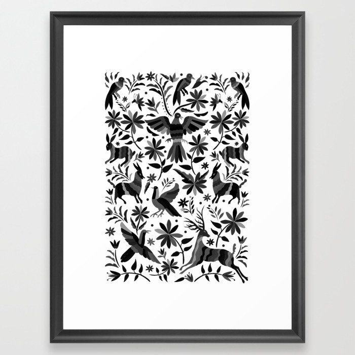 Mexican Otomi Design in Shades of Gray by Akbaly Framed Art Print