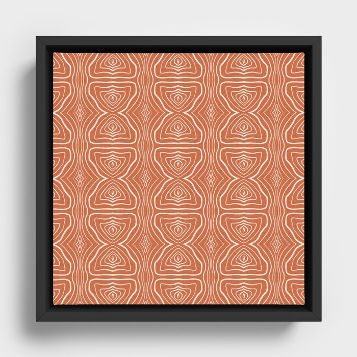 Abstract White Line Pattern - Orange Small Framed Canvas