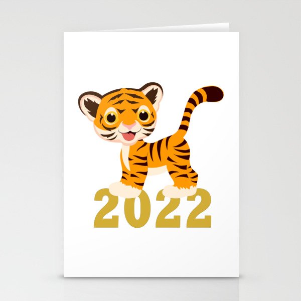 Happy New Year 2022 With Funny Tiger Cub Stationery Cards