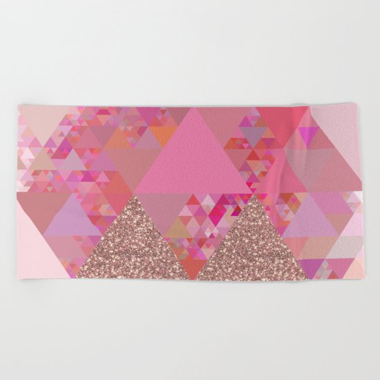 Triangles in glittering pink- glitter triangle pattern Beach Towel