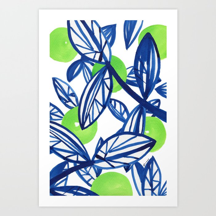 Blue And Lime Green Abstract Apple Tree Art Print By Elenablanco