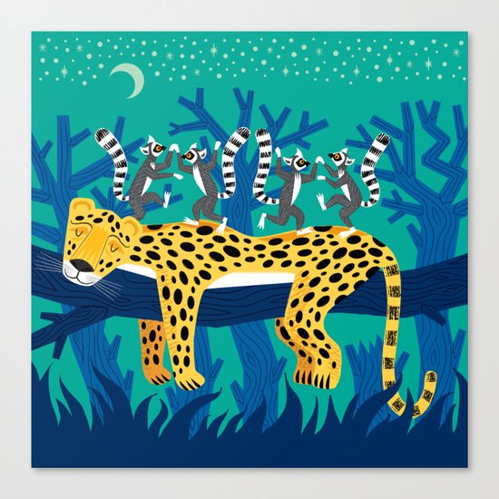 The Leopard and The Lemurs Canvas Print