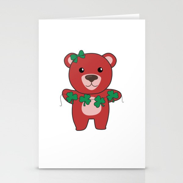 Bear With Shamrocks Cute Animals For Luck Stationery Cards