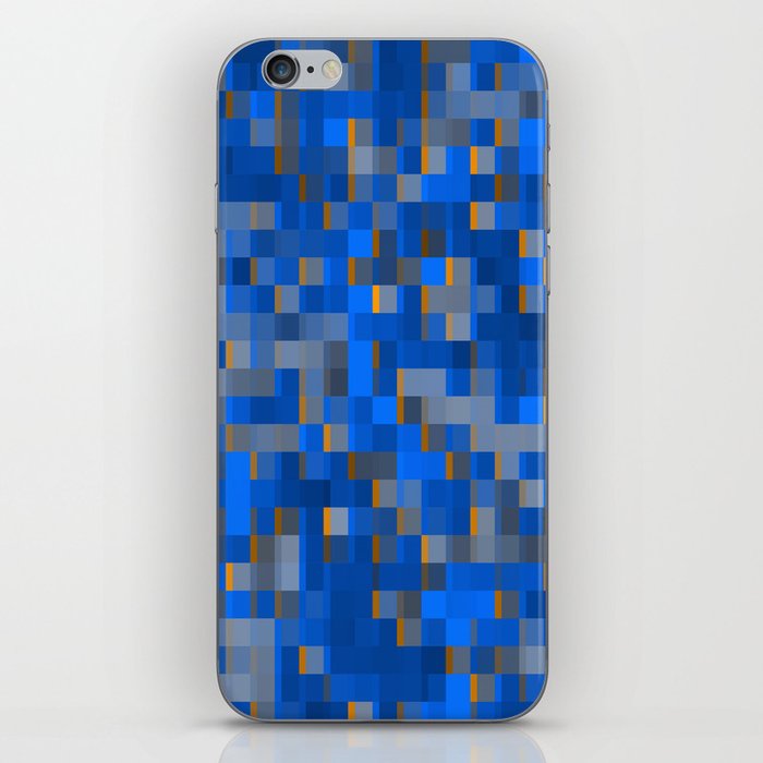 geometric pixel square pattern abstract background in blue yellow iPhone Skin