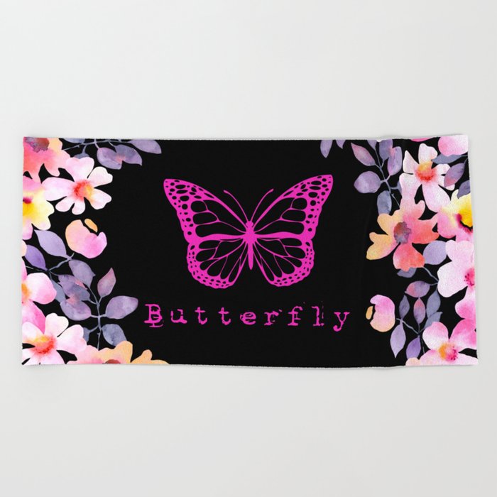 Pink butterfly Beach Towel