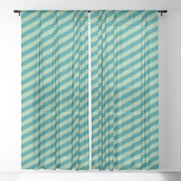 [ Thumbnail: Teal & Dark Sea Green Colored Striped/Lined Pattern Sheer Curtain ]