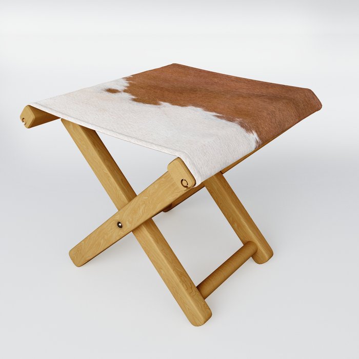 White and Brown Cowhide | Farmhouse Style Folding Stool
