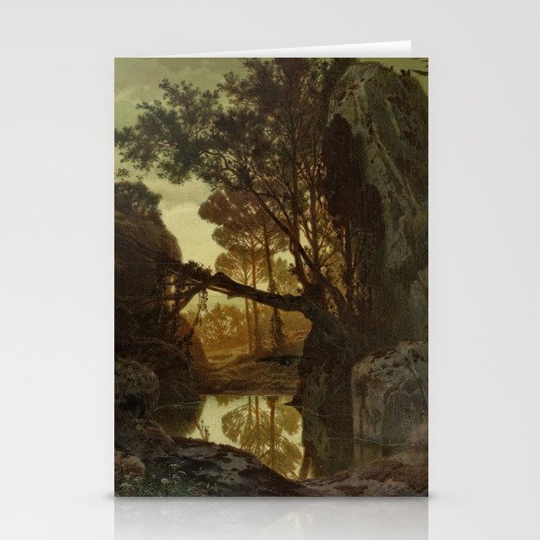 Rocky scene with trees vintage Stationery Cards