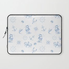 Pale Blue Silhouettes Of Vintage Nautical Pattern Laptop Sleeve