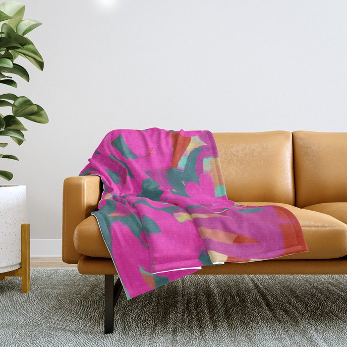Fuchsia Pink, Teal Green & Orange Rust Thick Abstract Throw Blanket