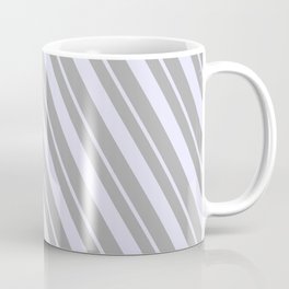 [ Thumbnail: Dark Grey and Lavender Colored Stripes/Lines Pattern Coffee Mug ]