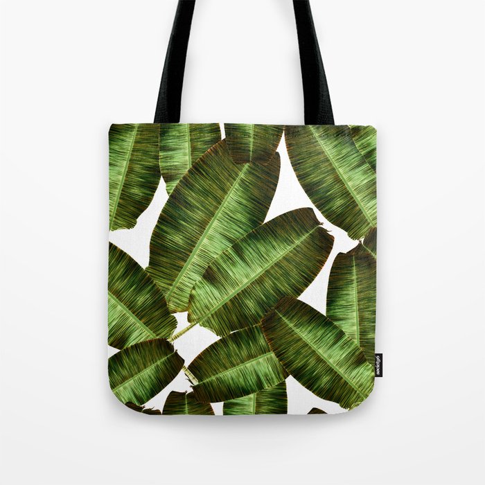 Tropical banana leaves, jungle leaf seamless floral pattern white background. Artistic palms pattern with seamless repeating design. Pattern summer Tote Bag