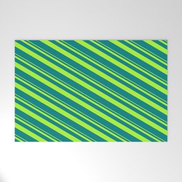 [ Thumbnail: Light Green and Teal Colored Striped Pattern Welcome Mat ]