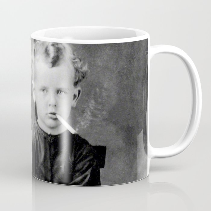 Smoking Boy with Chicken black and white photograph - photography - photographs Coffee Mug