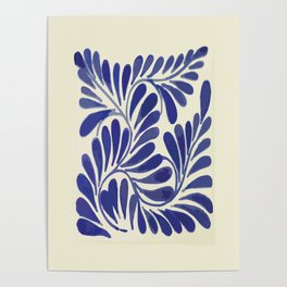 Leaves branch cobalt blue talavera tile clay interior design azulejo Poster