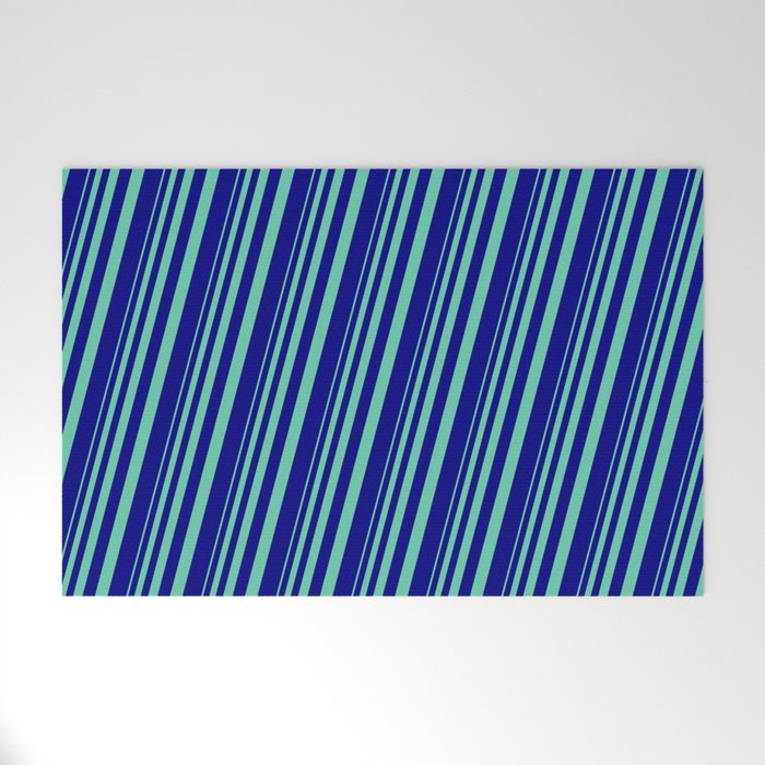 Aquamarine and Blue Colored Stripes/Lines Pattern Welcome Mat