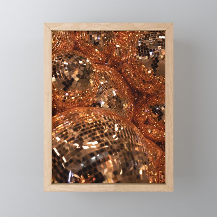 Gold Glitter Discoballs  Framed Mini Art Print