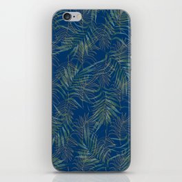 Navy blue green gold glitter palm tree foliage iPhone Skin